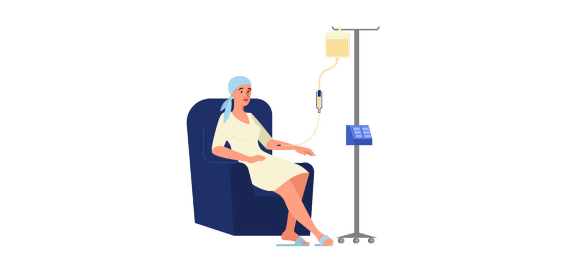 Mulher Sentada Em Uma Poltrona Tomando Quimioterapia. A Neuropatia Periférica Pode Ser Induzida Pela Quimioterapia