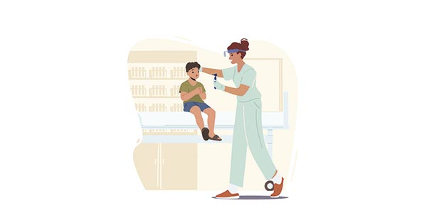 Criança na médica avaliando leucemia aguda