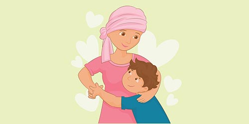 Mulher com câncer abraçando seu filho