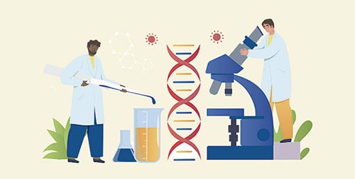 ientistas analisando DNA em laboratório, representando os avanços genômicos e a pesquisa de biomarcadores no diagnóstico de linfoma.