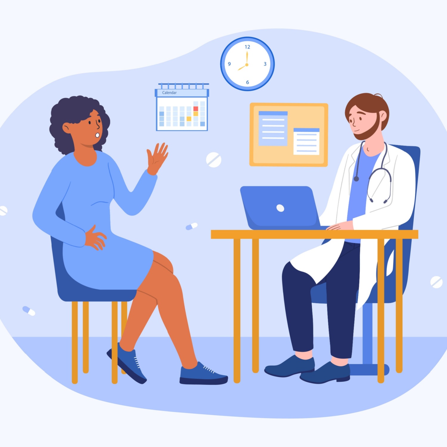 Médico conversando com paciente mulher